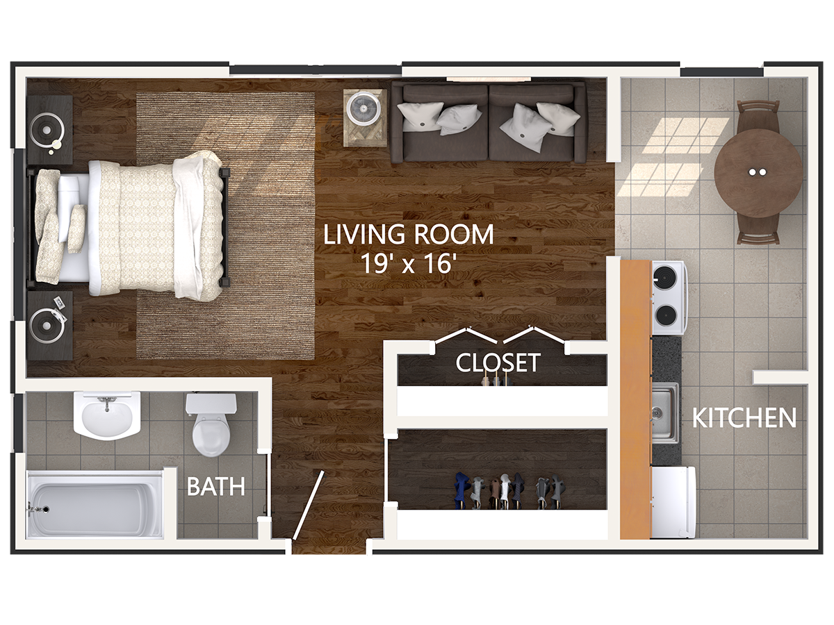 Studio Floor Plan at Connecticut Plaza Apartments in Washington, DC